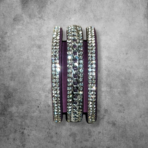 NEW Purple Silver Crystal Rhinestone Wrap Bracelet Adjustable Sparkly A24 - Picture 5 of 10